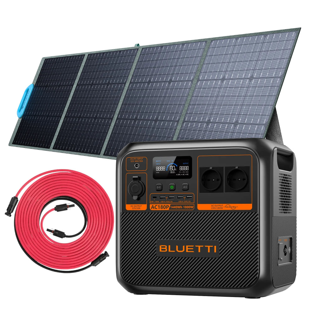 Bluetti AC180P met 200W zonnepaneel en 10 meter verlengkabel aanbieding