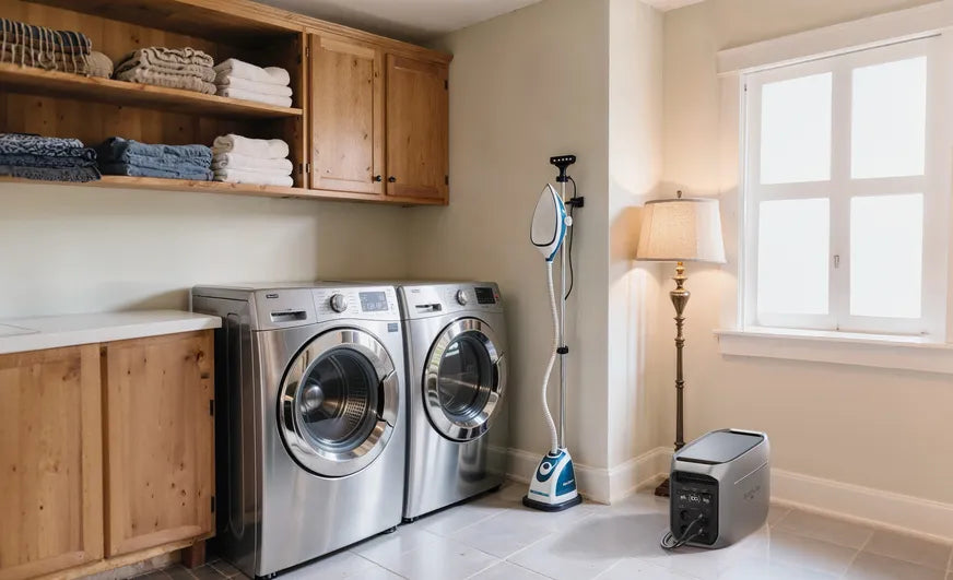 EcoFlow Delta 3 Max Plus levert genoeg vermogen voor zware apparaten, zoals een wasmachine.