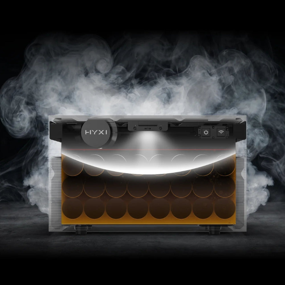 Hyxi Halo plugin batterij met ingebouwde aerosol brandblusser en meerlaags beveiligingssysteem.