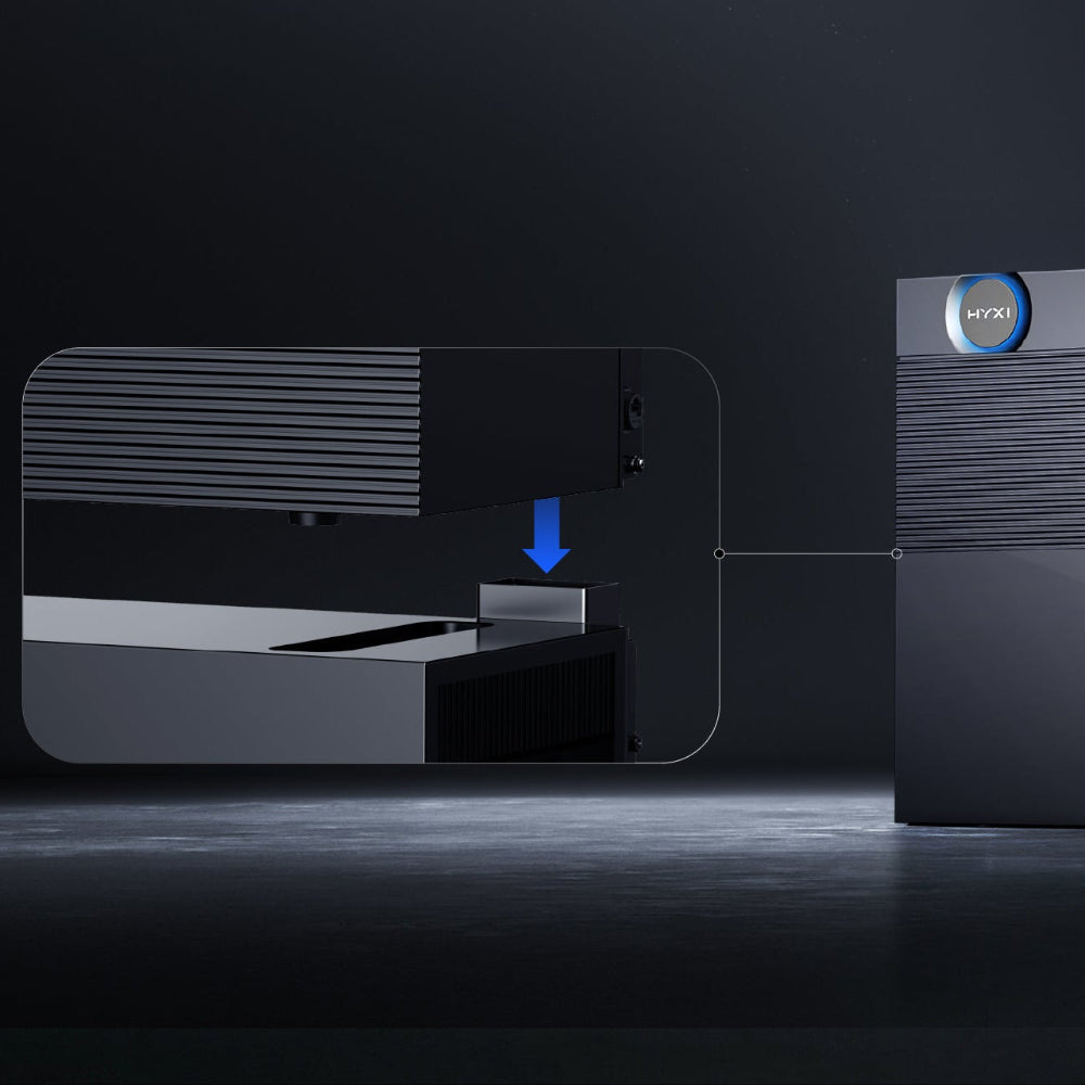 Hyxi Halo plugin batterij is modulair uitbreidbaar dankzij stapelbare accu's.