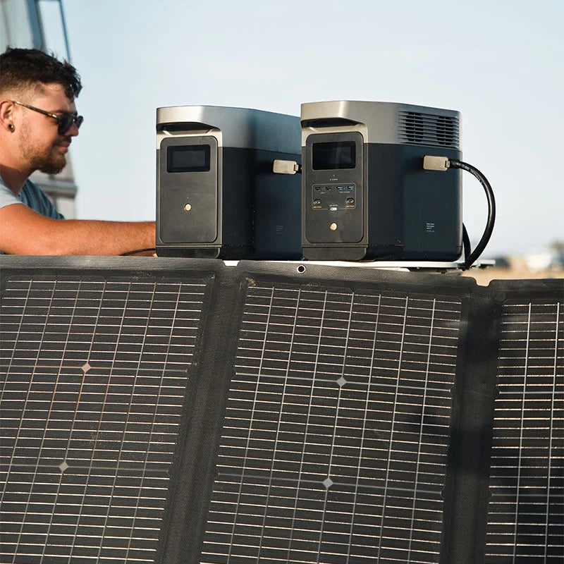 EcoFlow Delta 2 met gekoppelde Delta 2 accu en draagbaar zonnepaneel