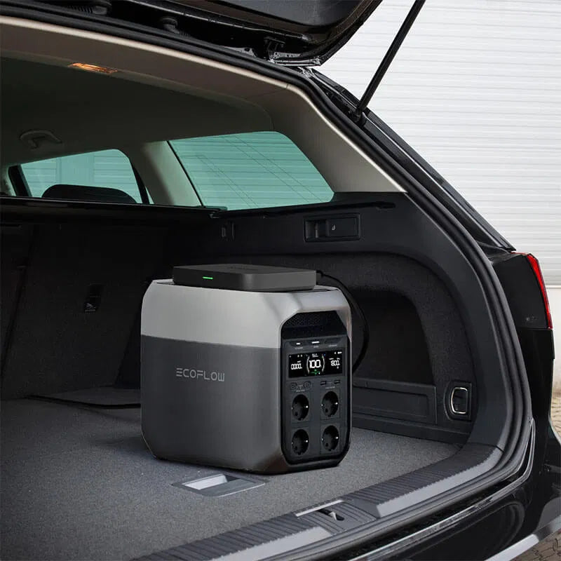 EcoFlow Delta 3 power station opladen tijdens het rijden