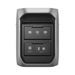 Ecoflow delta 3 max plus met 3000 w vermogen en 2048 Wh batterijcapaciteit. Via twee 500 W pv-poorten kun je 1000 W aan zonnepanelen aansluiten om het powerstation mee op te laden.