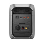 Ecoflow delta 3 max plus met 3000 w vermogen en 2048 Wh batterijcapaciteit. Via twee 500 W pv-poorten kun je 1000 W aan zonnepanelen aansluiten om het powerstation mee op te laden.