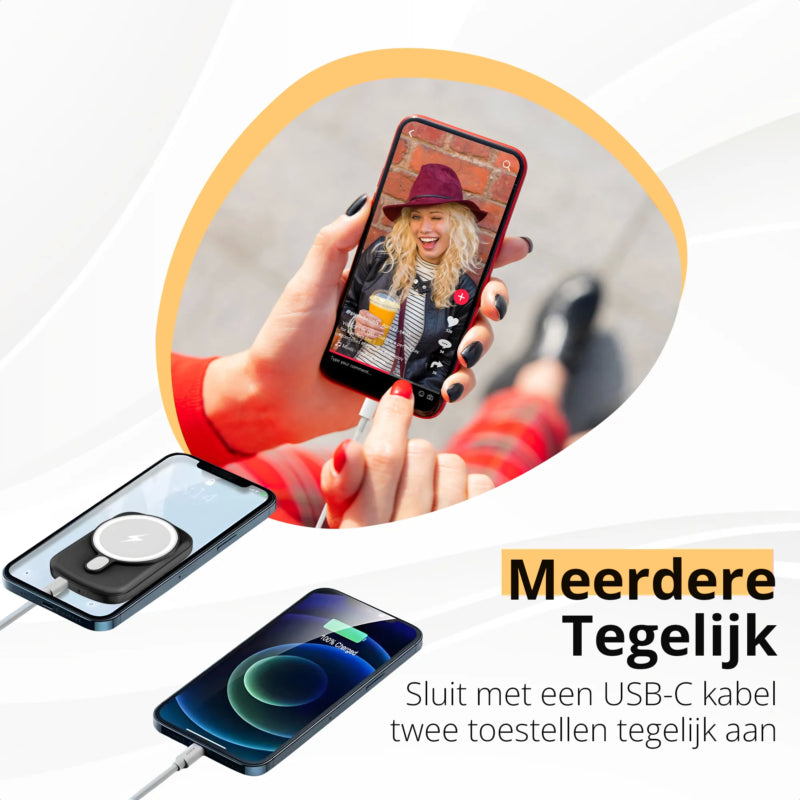 De Merka Magsafe powerbank kan twee apparaten tegelijk van stroom voorzien
