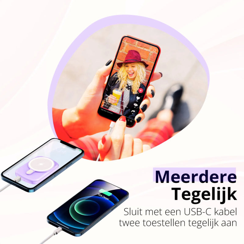 De Merka Magsafe powerbank kan twee apparaten tegelijk van stroom voorzien