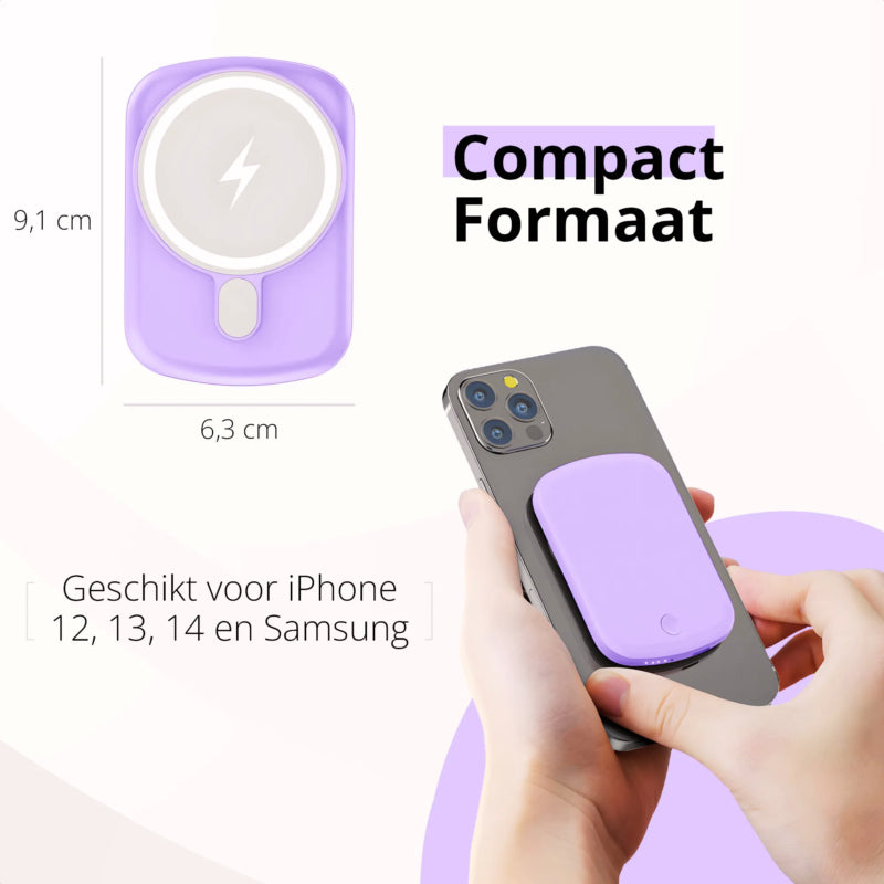 De Merka Magsafe powerbank 10000 is compact qua formaat en geschikt voor Iphones en smartphones met draadloos oplaadfunctie