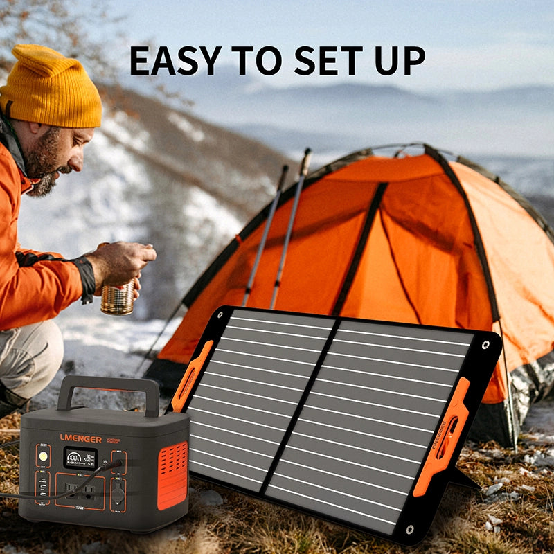 Lmenger 100W draagbaar zonnepaneel bij tent