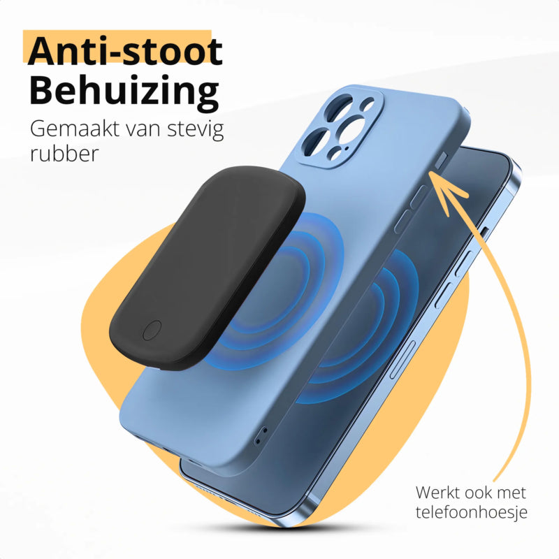 De Merka magsafe powerbank 10000 is voorzien van een rubberen sleeve en kan tegen een stootje