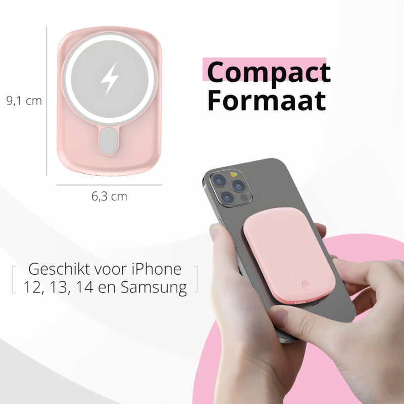 De Merka Magsafe powerbank 10000 is compact qua formaat en geschikt voor Iphones en smartphones met draadloos oplaadfunctie