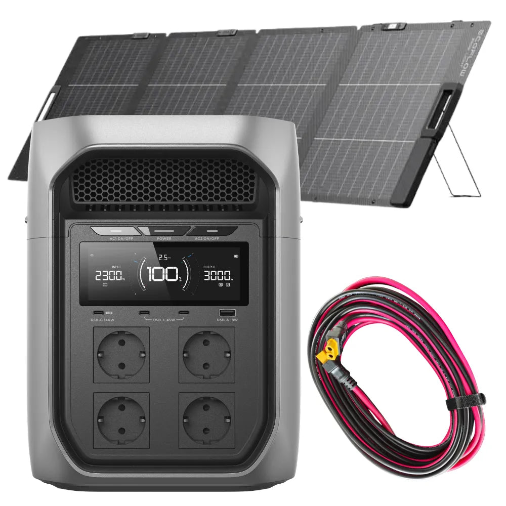 EcoFlow Delta 3 Max PLUS + 220W lichtgewicht dubbelzijdig zonnepaneel + 6 meter gratis verlengkabel
