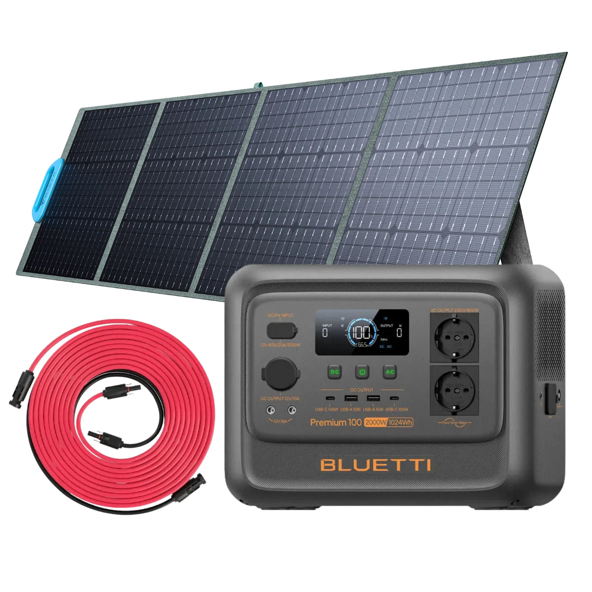 Bluetti premium 100 v2 met pv200 zonnepaneel en gratis verlengkabel