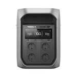 Ecoflow delta 3 max plus met 3000 w vermogen en 2048 Wh batterijcapaciteit. Dankzij de 12 V 30 A poort ideaal om apparatuur in een camper van stroom te voorzien.