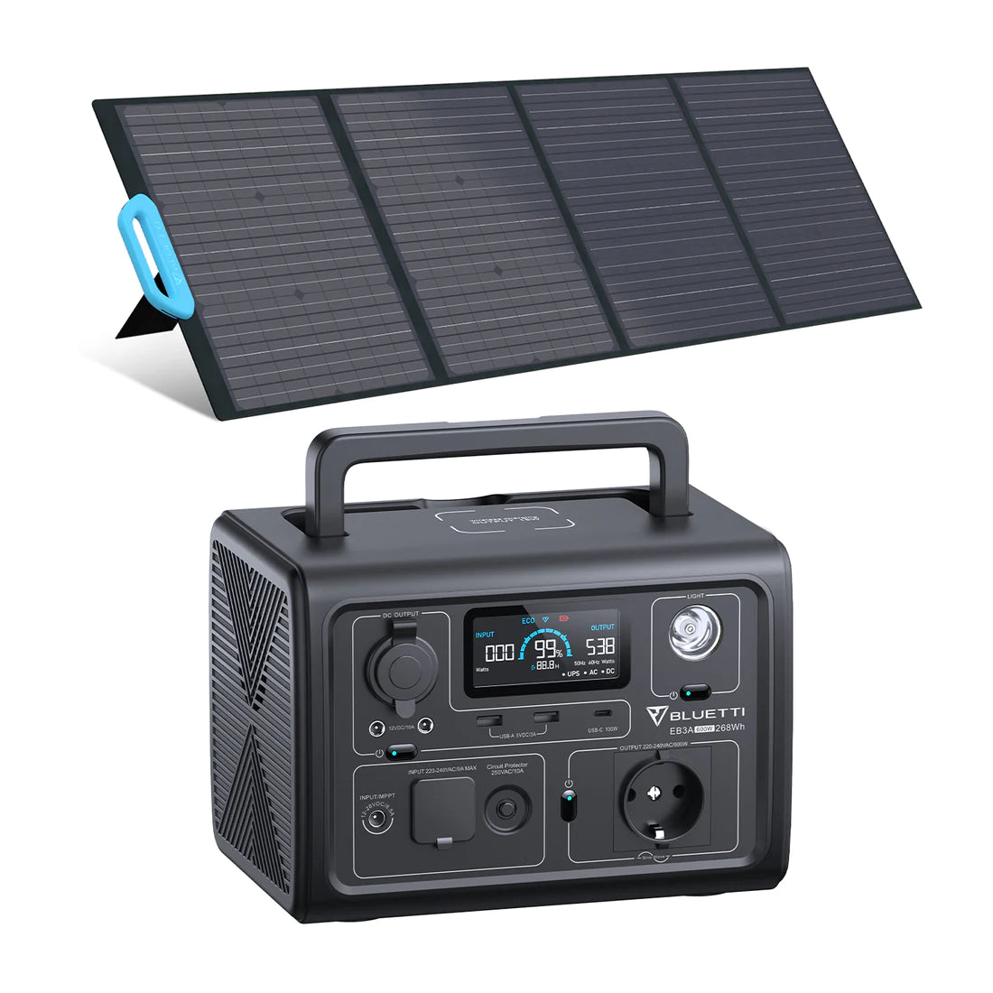 BLUETTI EB3A Portable Power Station met draagbaar zonnepaneel