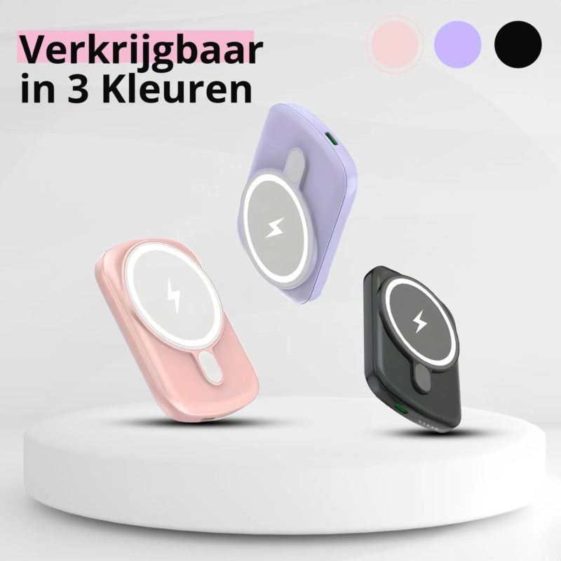 De Merka Magafe powerbank 10000 is verkrijgbaar in zwart, roze en paars.